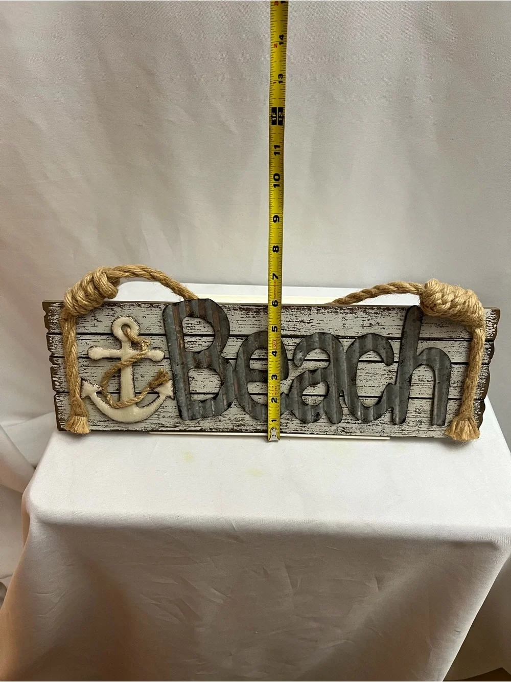 Beach Nautical Wall Sign Rustic Wood Metal Beach Anchor Rope Coastal Decor 17”
